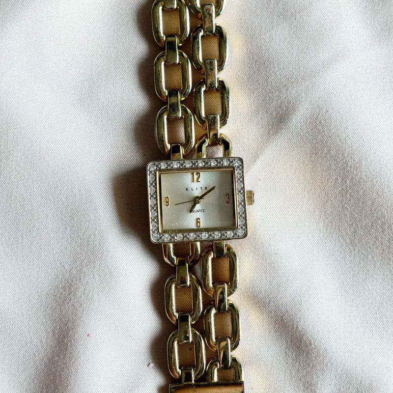 Elite Crystal Gold Tone Bracelet Watch